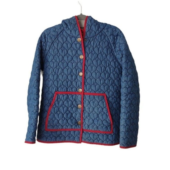 Modcloth Jackets & Blazers - Modcloth Reversible Jacket Womens Medium Quilted Hearts Blue Floral Hooded Coat